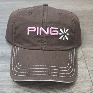 Ping Womens Golf Hat Velcro Chocolate Brown Pink White Outdoor Adorable OS